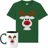 Rendier Buddy - Foute Kersttrui Kerstcadeau - Dames / Heren / Unisex Kleding - Grappige Kerst Outfit - Knit Look - T-Shirt met mok - Unisex - Bottle Groen - Maat M