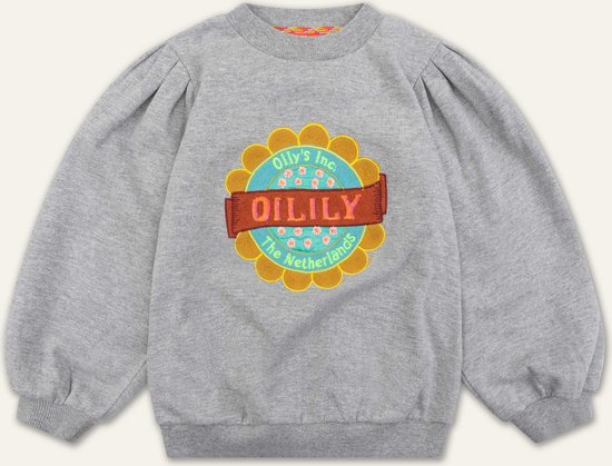Honny sweater 99 Grey melee with artwork flower logo Grey: 128/8yr