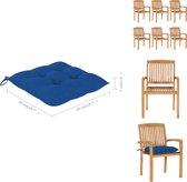 vidaXL Teakhouten Stapelbare Tuinstoelen - Set van 6 - Blauw Kussen - Tuinstoel