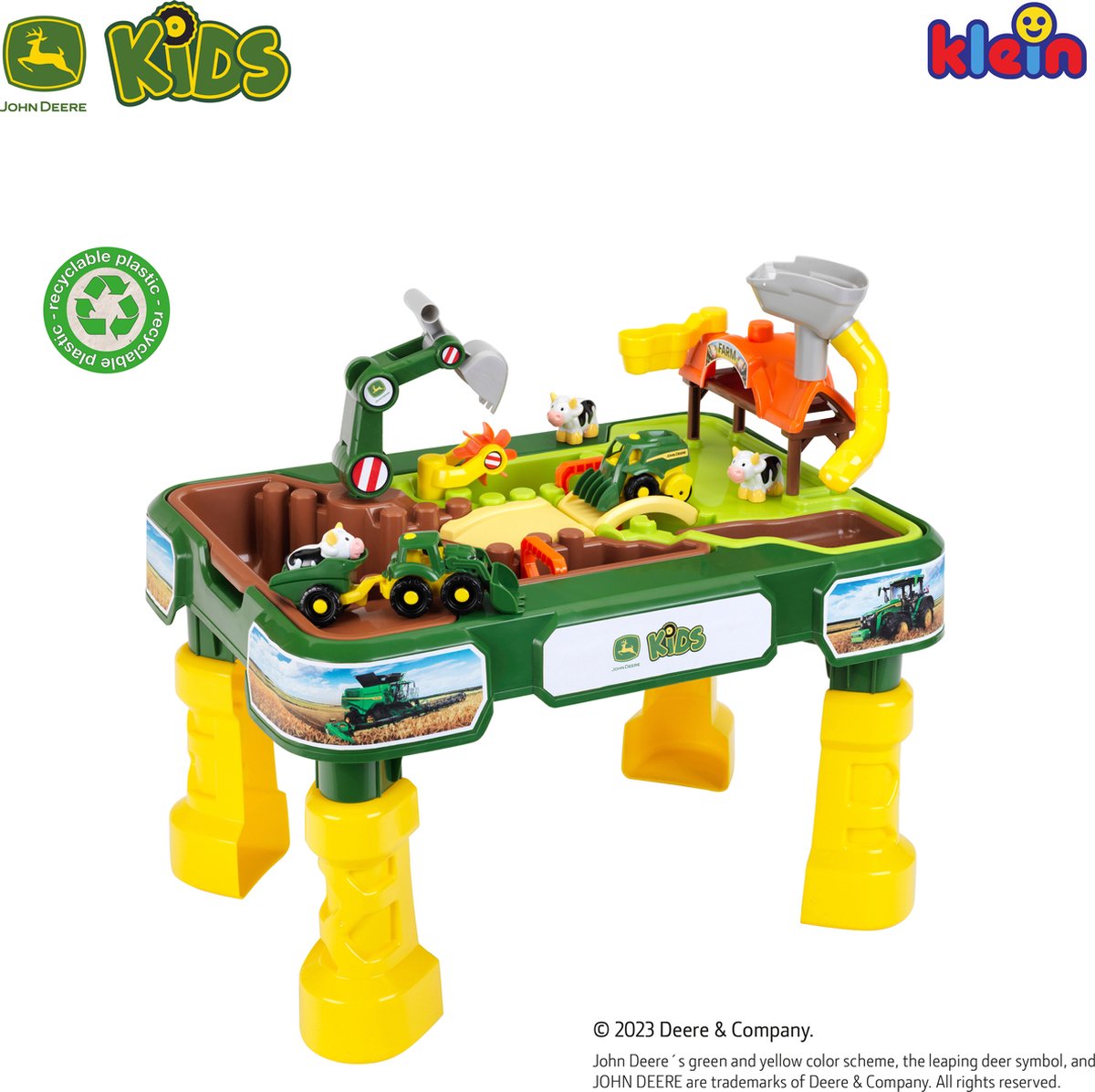 Klein Toys John Deere zand- en waterspeeltafel - 2in1 boerderij - incl. afneembare bassins voor zand en water - 64x46x60 cm - groen geel — afbeelding 4