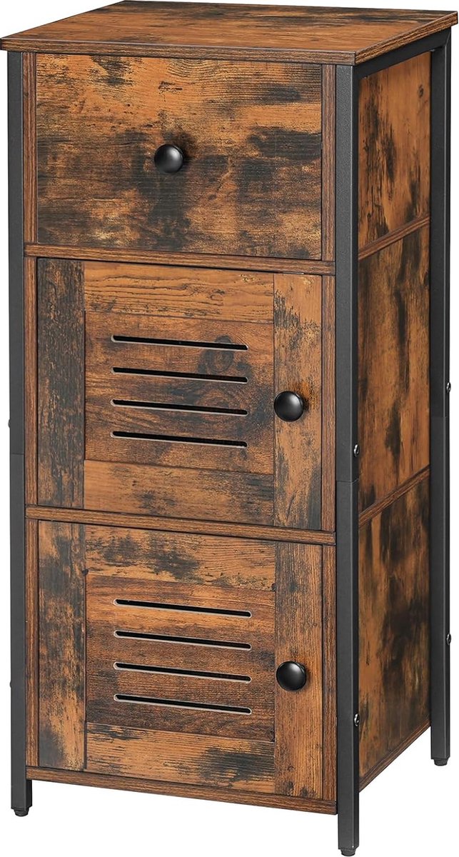 HOOBRO Bijzetkast, commode kast, zijkast met lade en verstelbare legplank, keukenkast met lamellendeur, nachtkastje, woonkamer, slaapkamer, kantoor, hal, vintage EBF15CW01