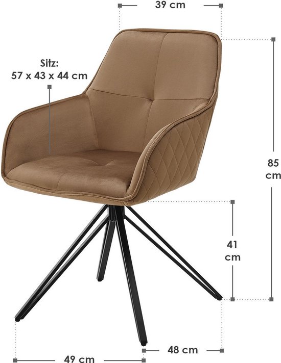 Chaise de salle à manger / Chaise pivotante / Chaise baquet Clyde - Cognac  - Piètement... | bol