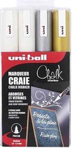 Uni-Ball Chalkmarker Set  – Krijtstiften set van 3 + 1 Gratis  - wit, goud en Zilver