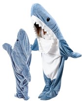 Evelynda™ Shark Blanket™ Blauw - Onesie - Haai Deken - Hoodie Deken - Shark Blanket - Fleece Deken - Maat M - Voor Lengte 120CM TOT 140CM