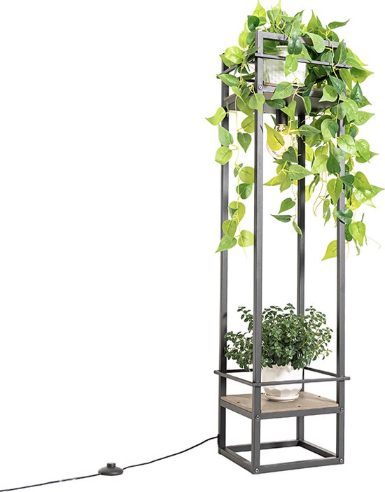 QAZQA cage fltl - Lampadaire Industriel | Lampadaire - 1 lumière - H 130 cm - Zwart - Industriel - Salon | Chambre à coucher | Cuisine