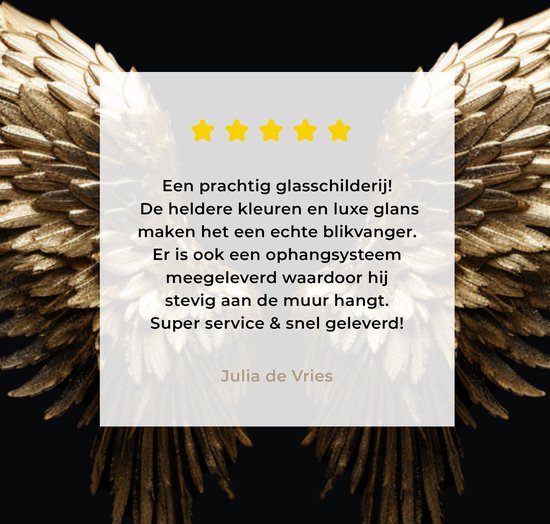 MuchoWow® Glasschilderij 120x90 cm - Schilderij acrylglas - Vleugels - Engel - Goud - Zwart - Abstract - Foto op glas - Muurdecoratie woonkamer - Wanddecoratie slaapkamer - Schilderijen