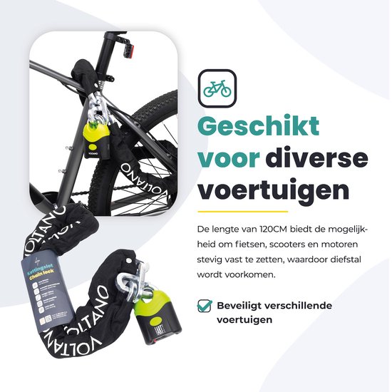 Voltano ART4 Kettingslot - Zwart - 130 CM - ART 4 Slot - Goedgekeurd Voor De Fiets, Scooter en Motor Verzekering - Scooterslot / Brommerslot / Motorslot