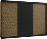 Zweefdeurkast Kledingkast met 3 schuifdeuren Garderobekast slaapkamerkast Kledingstang met planken (LxHxP): 250x250x60 cm - Zali (Zwart, 250)