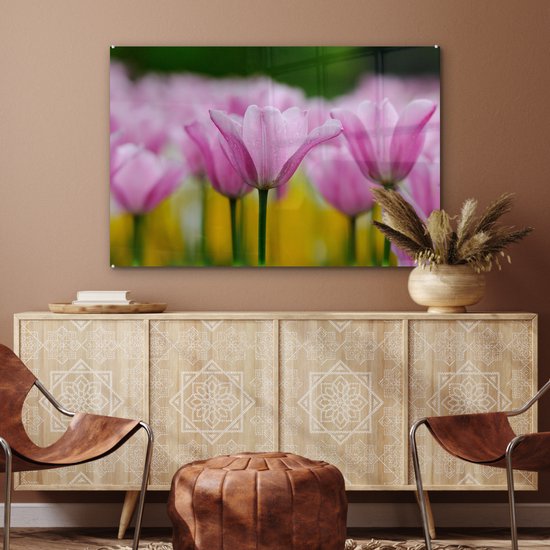 Verre de fleurs de tulipes 120x80 cm - Tirage photo sur verre (décoration murale en plexiglas)