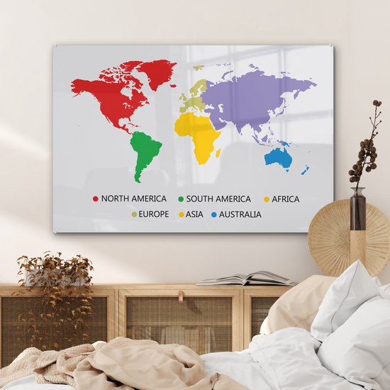 Carte du monde colorée avec une légende Plexiglas 120x80 cm - Tirage photo sur Glas (décoration murale en plexiglas)
