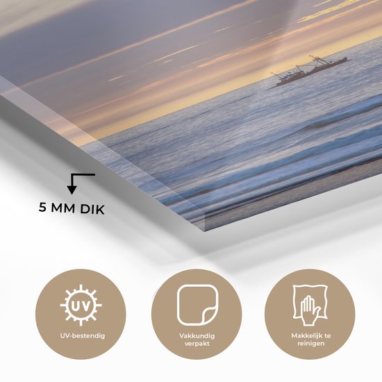 MuchoWow® Peinture sur Verre - Coucher de Soleil sur la Mer du Nord en Frise - 60x90 cm - Peintures sur Verre Acrylique - Photo sur Glas