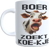 Bedrukte koffie beker - thee mok boer - boerin - zoekt koe-kje - boerderij