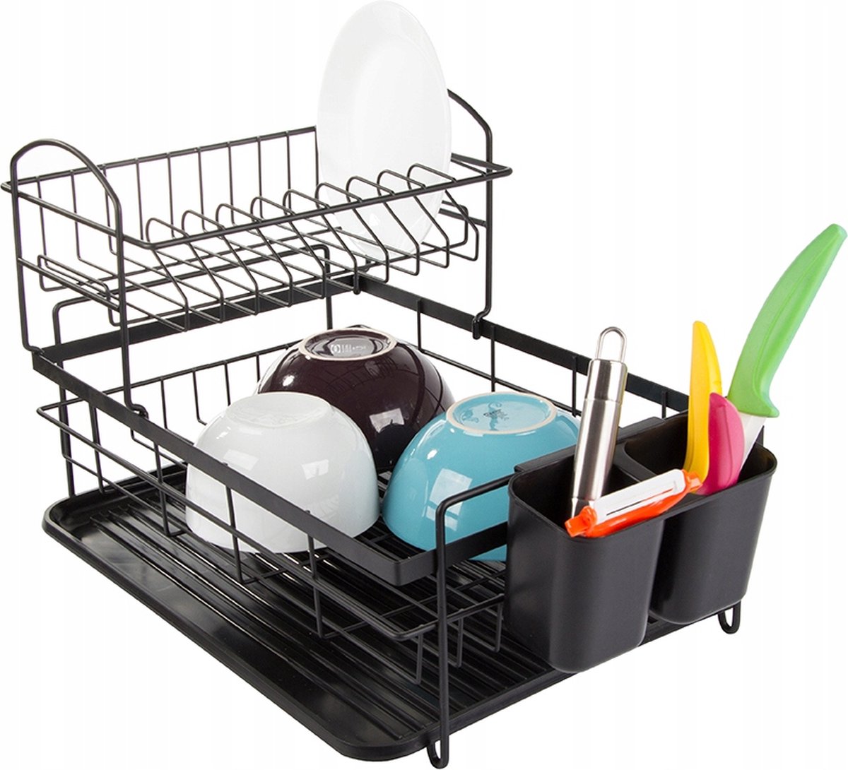 Goedkoopste Afdruiprek met Lekbak - Afwas Druiprek Droogrek Met Bestekmand & Glazenrek - 2 Etages