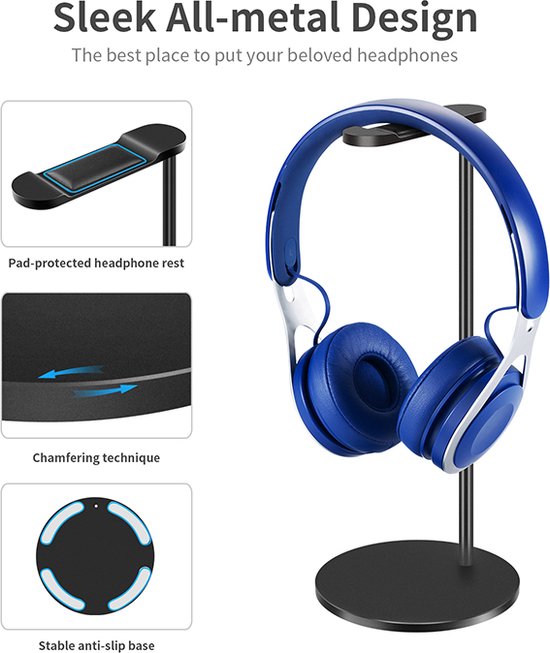 Luxe Aluminium Headset Stand - Headset Houder - Koptelefoon standaard - Koptelefoon Houder - Hoofdtelefoon Houder - Zwart - Merkloos