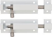 AMIG schuifslot/plaatgrendel - 2x - aluminium - 10 cm - wit - deur - schutting - raam