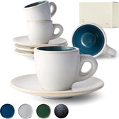 Espressokopjes set [4 x 75 ml] - handgemaakt van dikwandig aardewerk - espresso kopjes set - dikwandig Italiaans - aardewerk kopjes en schoteltjes blauw