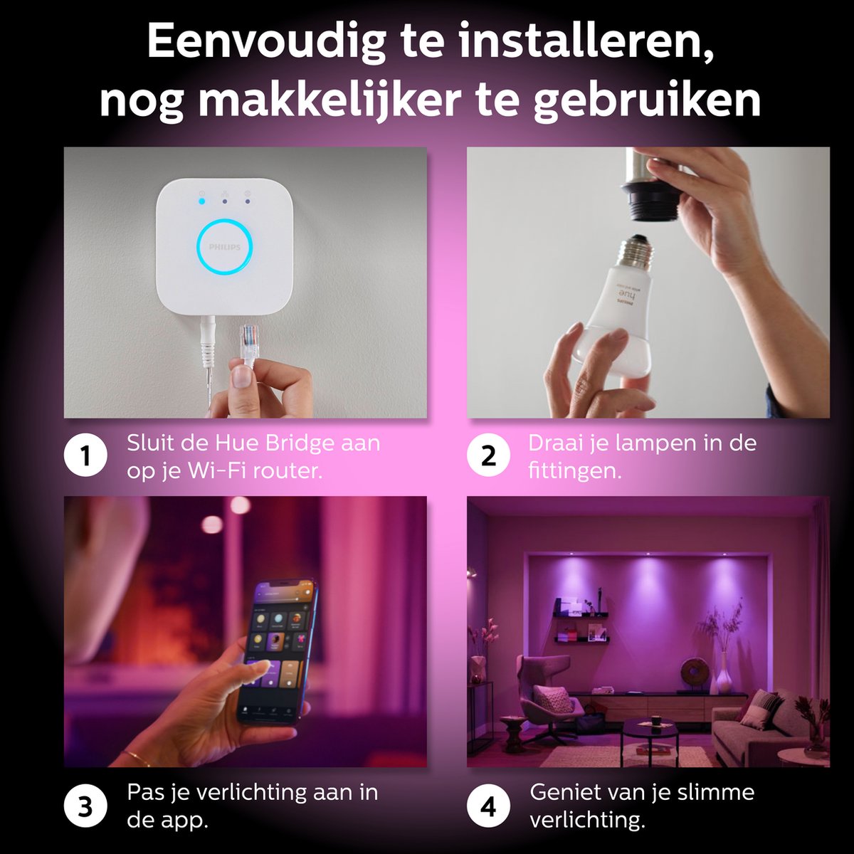 Philips Hue GU10 Starterspakket - 4 Lampen met Bridge thumbnail 4