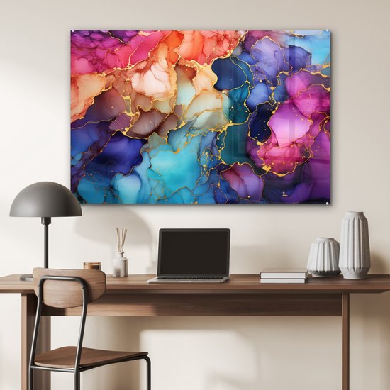 Peinture sur verre 120x80 cm - Photo sur verre - Marbre - Peinture salon - Peintures plexiglas chambre - Décoration chambre plaque de verre - Décoration murale peintures sur verre - Décoration murale - Peinture sur verre colorée