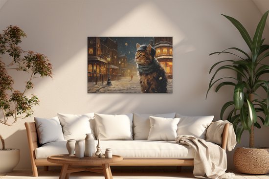 Artaza Tableau sur toile Chat avec une écharpe en hiver - 120 x 80 - Groot - Photo sur toile - Impression sur toile
