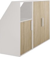 Zolderkast 3 deuren en 1 opbergvak - Wit en houtlook - ADEZIO L 139.4 cm x H 110 cm x D 50 cm