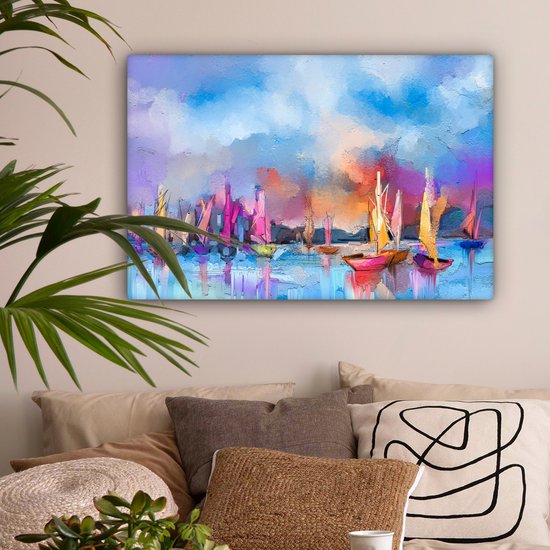 Toile - Peinture à l'huile - Bateaux - Water - Voile - 90x60 cm - Peintures sur toile - Habitat