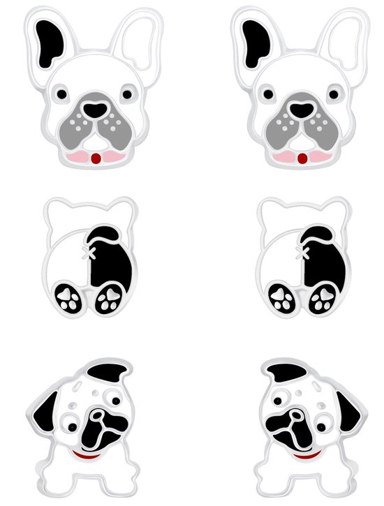 Joy|S - Zilveren hond oorbellen - set 3 paar