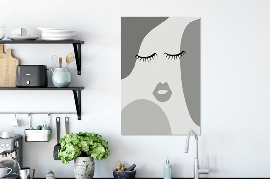 Tableau sur toile Visage - Abstrait - Zwart - Wit - 60x90 cm - Décoration murale