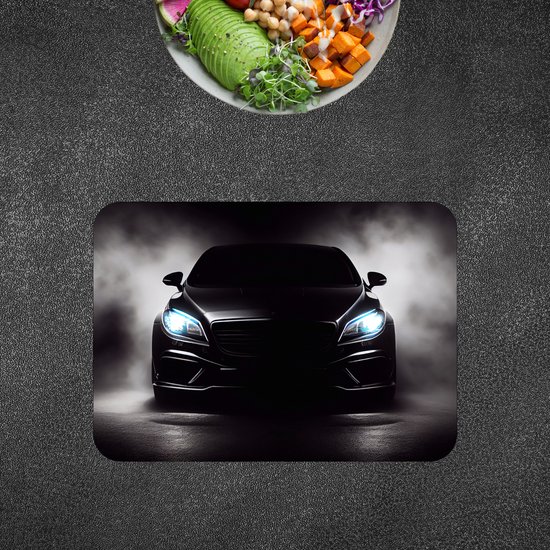 BWK Stevige Placemat - Voorkant van een Zwarte Auto - Set van 8 Placemats - 35x25 cm - 1 mm dik Polystyreen - Afneembaar