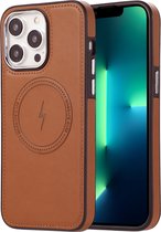 Sulada Coque souple TPU / cuir et antichoc avec anneau magnétique pour Apple iPhone 13 Pro Max marron