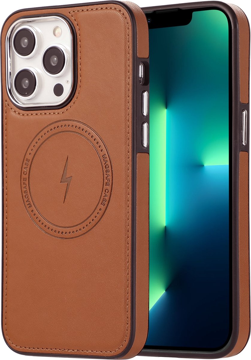 sulada soft case tpu / leder en shokproof met magnetische ring de geschikt voor Apple iphone 13 pro max bruin
