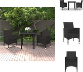 vidaXL Tuinset - Zwart - PE-rattan - 80x80x74cm - Inclusief 2 stoelen en zitkussens - Tuinset