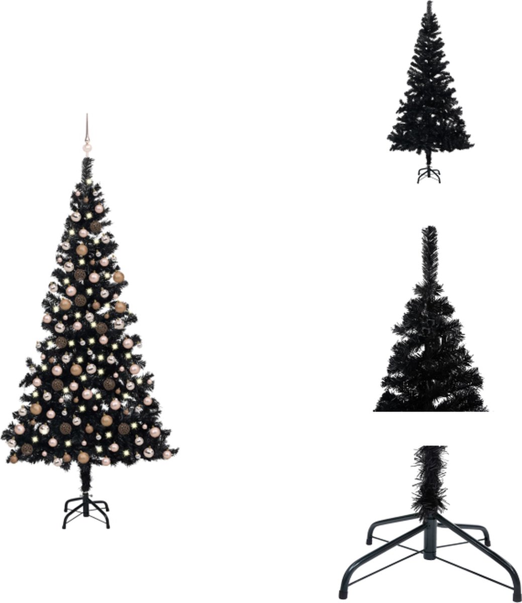 vidaXL Kunstkerstboom - Zwart - 210 cm - LED-verlichting - USB-aansluiting - Decoratieve kerstboom