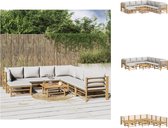vidaXL Bamboe Tuinset - Modulaire Loungebank - Inclusief Tafel - Lichtgrijze Kussens - Tuinset