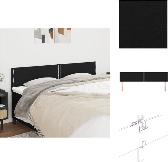 vidaXL Klassiek Hoofdbord - Zwarte Stof - Verstelbare Hoogte - Comfortabele Ondersteuning - Elegant Ontwerp - 180 x 5 x 78/88 cm - Bedonderdeel
