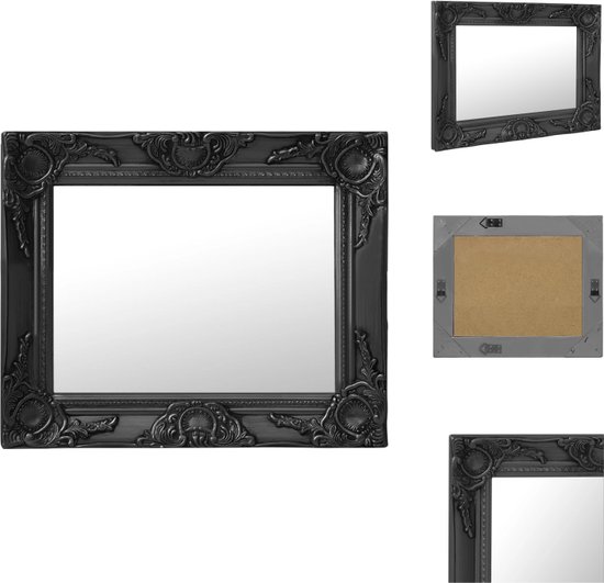 vidaXL Wandspiegel Barok Zwart - 50 x 40 cm - Antieke Uitstraling - Spiegel