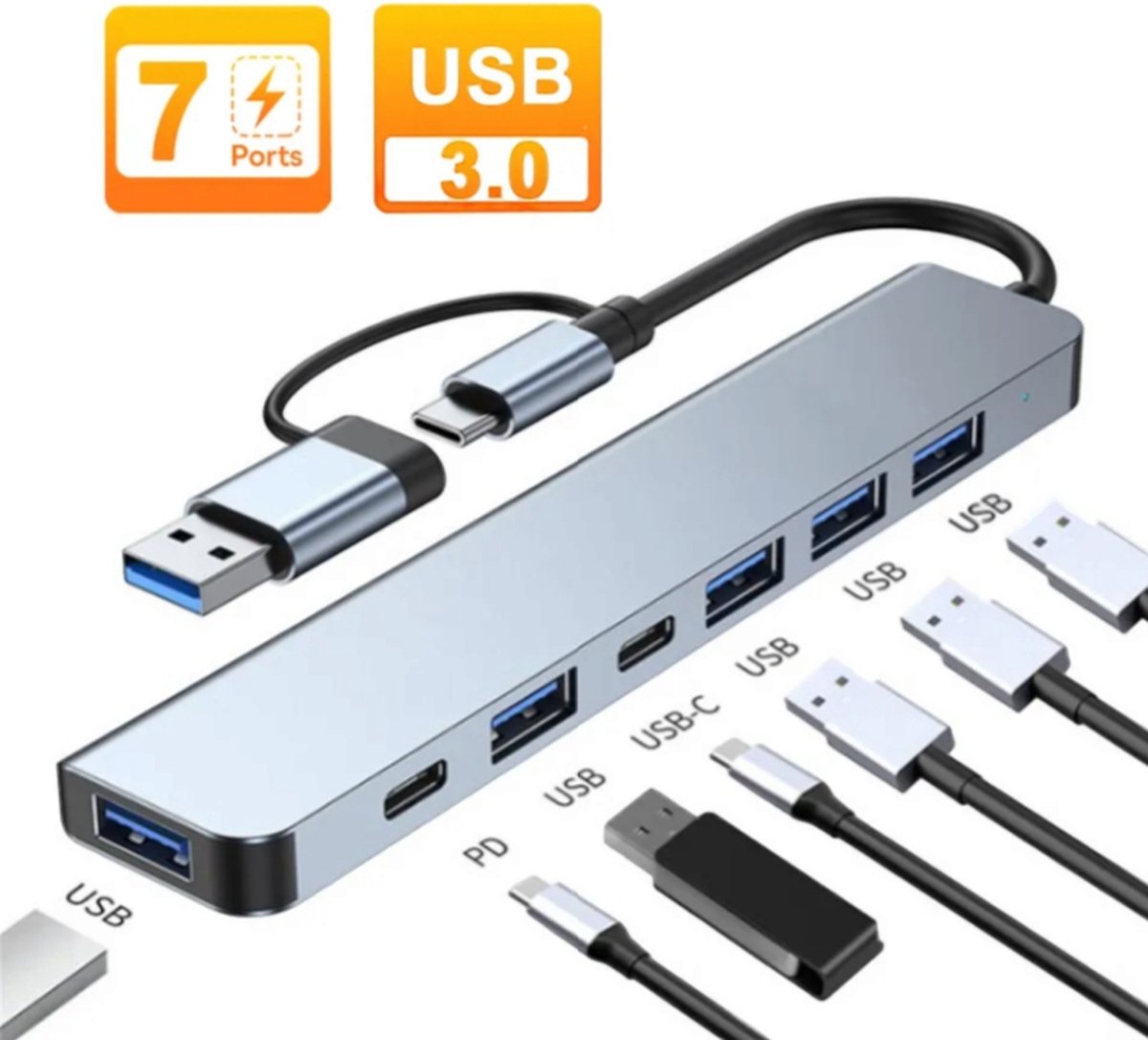 7 USB HUB Type-C - Usb 3. 0 - Multi-port - Fast Charge - HUB TYPE-C - Adapter - Laptop - Tablet - Smartphone - USB OtG - Android - HUB 7 in 1