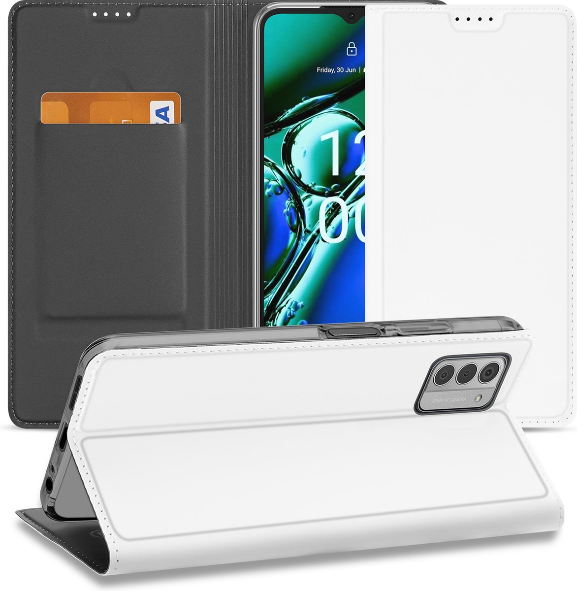 Stand Case Hoesje voor de Nokia G42 Wit met Pashouder