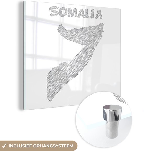 MuchoWow® Glasschilderij 20x20 cm - Schilderij acrylglas - Een illustratie van een schets van Somalië - Foto op glas - Schilderijen
