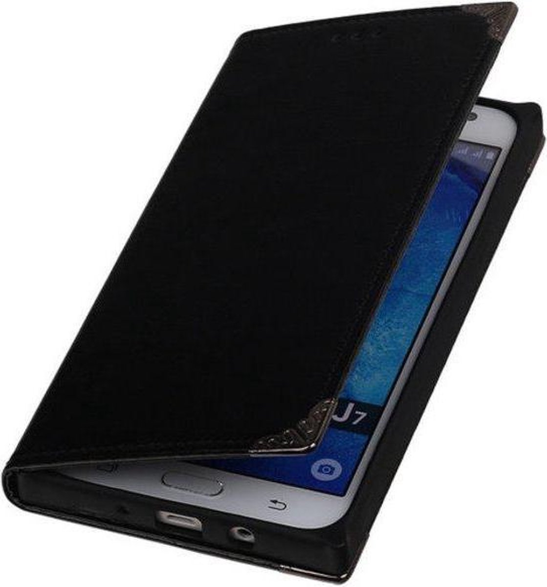 Zwart TPU Map Bookstyle Samsung Galaxy J7 2015Wallet Cover Hoesje