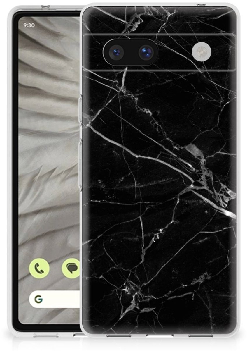 Google Pixel 7A TPU Siliconen Hoesje Marmer Zwart - Origineel Cadeau Vader