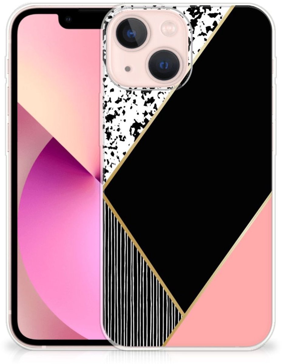 iPhone 13 mini TPU Hoesje Zwart Roze Vormen