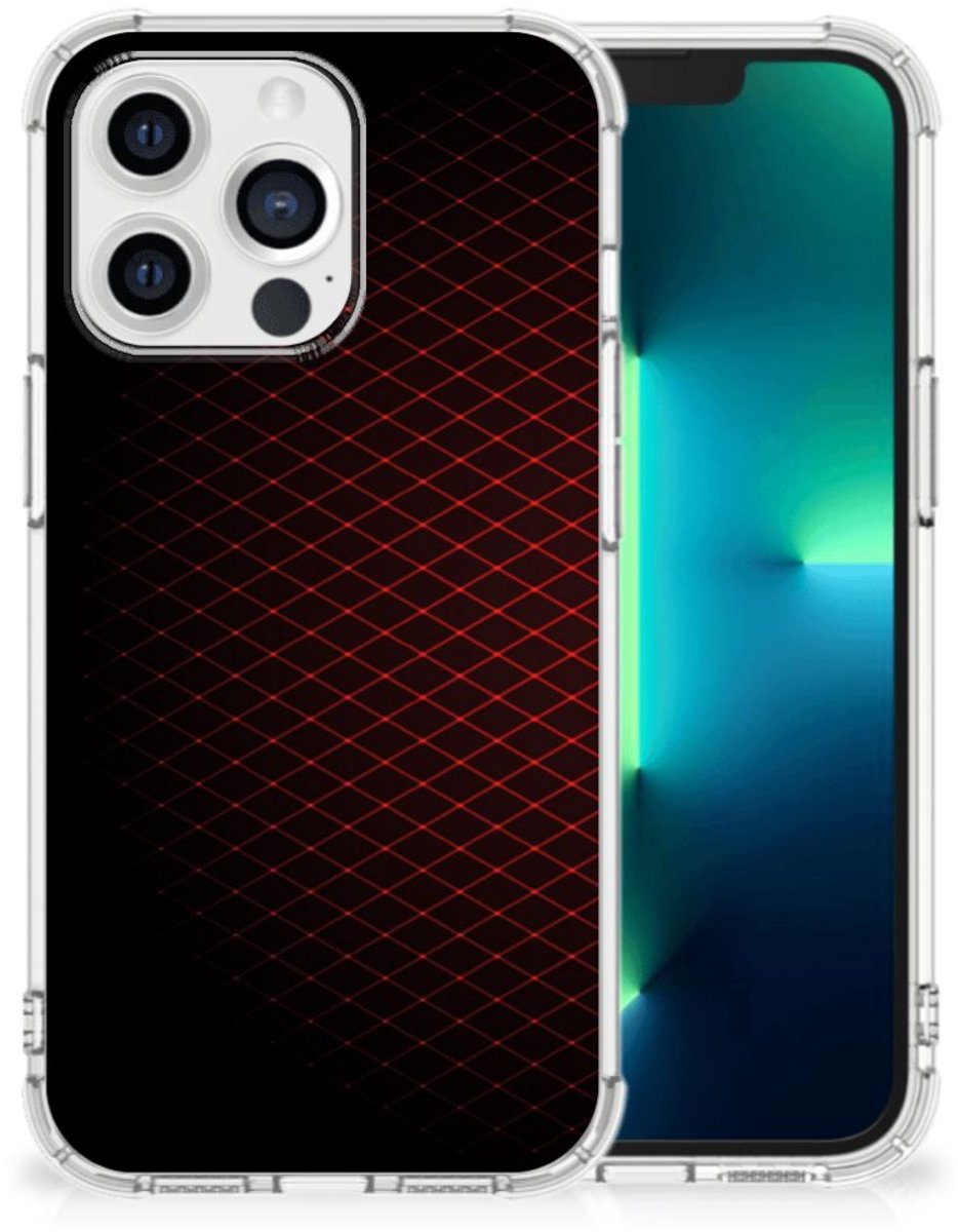 Apple iPhone 13 Pro Doorzichtige Silicone Hoesje Geruit Rood
