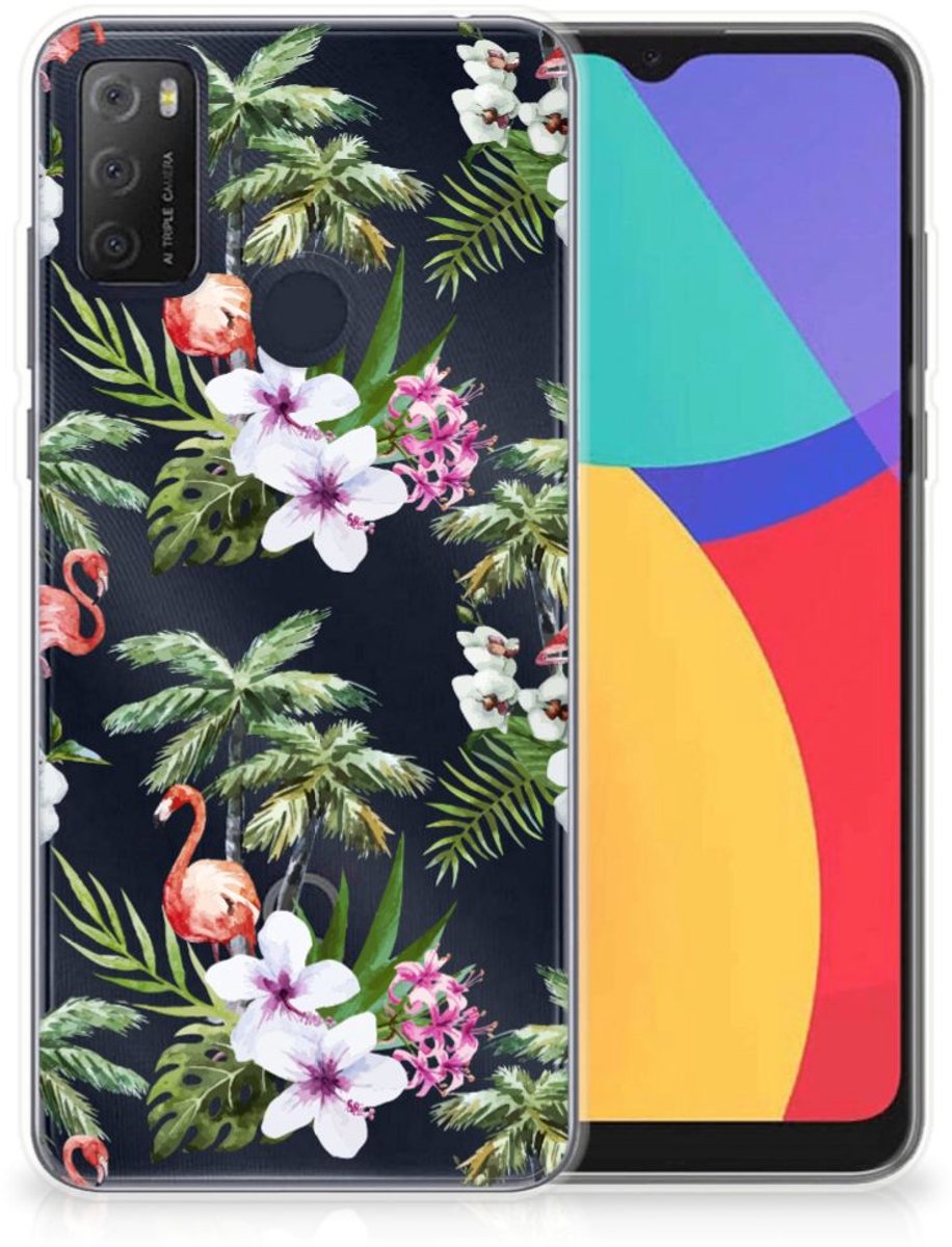 Alcatel 1S (2021) TPU Hoesje Flamingo Palms