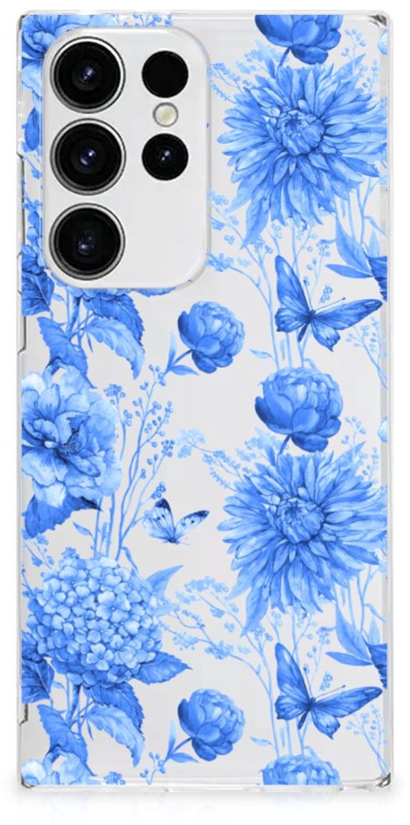 TPU Case voor Samsung Galaxy S23 Ultra Flowers Blue