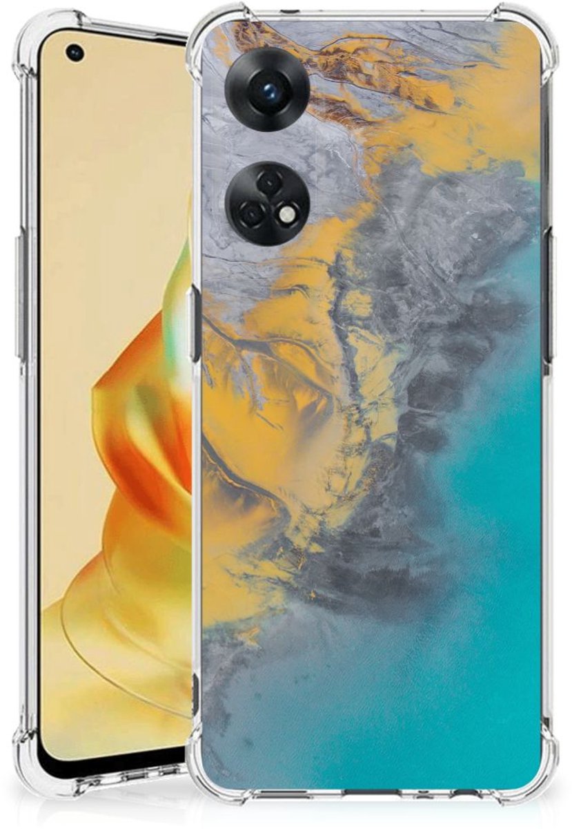 OPPO Reno8 T 4G Anti-Shock Hoesje Marble Blue Gold