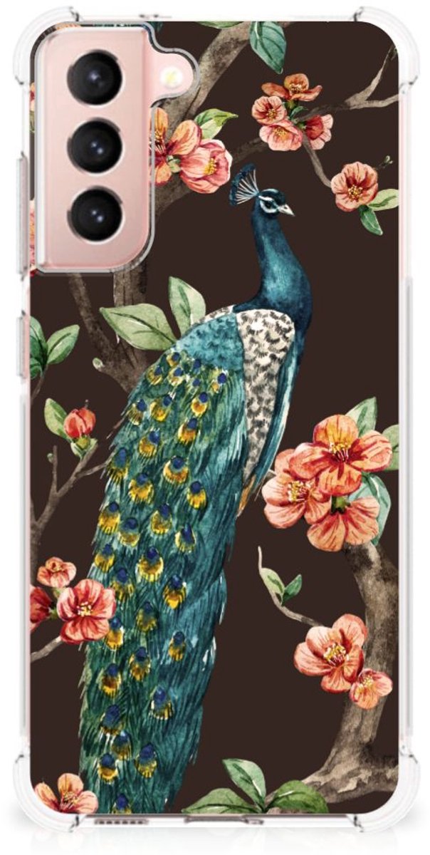 Samsung Galaxy S21 FE Case Anti-shock Pauw met Bloemen