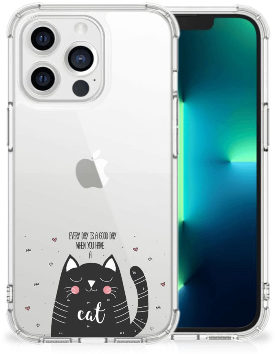 Apple iPhone 13 Pro Stevig Bumper Hoesje Cat Good Day