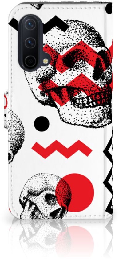 Coque OnePlus Nord CE 5G PU Cuir Premium Flip Case pour Crâne Rouge