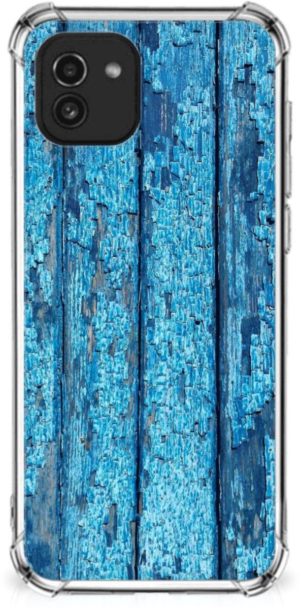 Samsung Galaxy A03 Stevig Telefoonhoesje Wood Blue