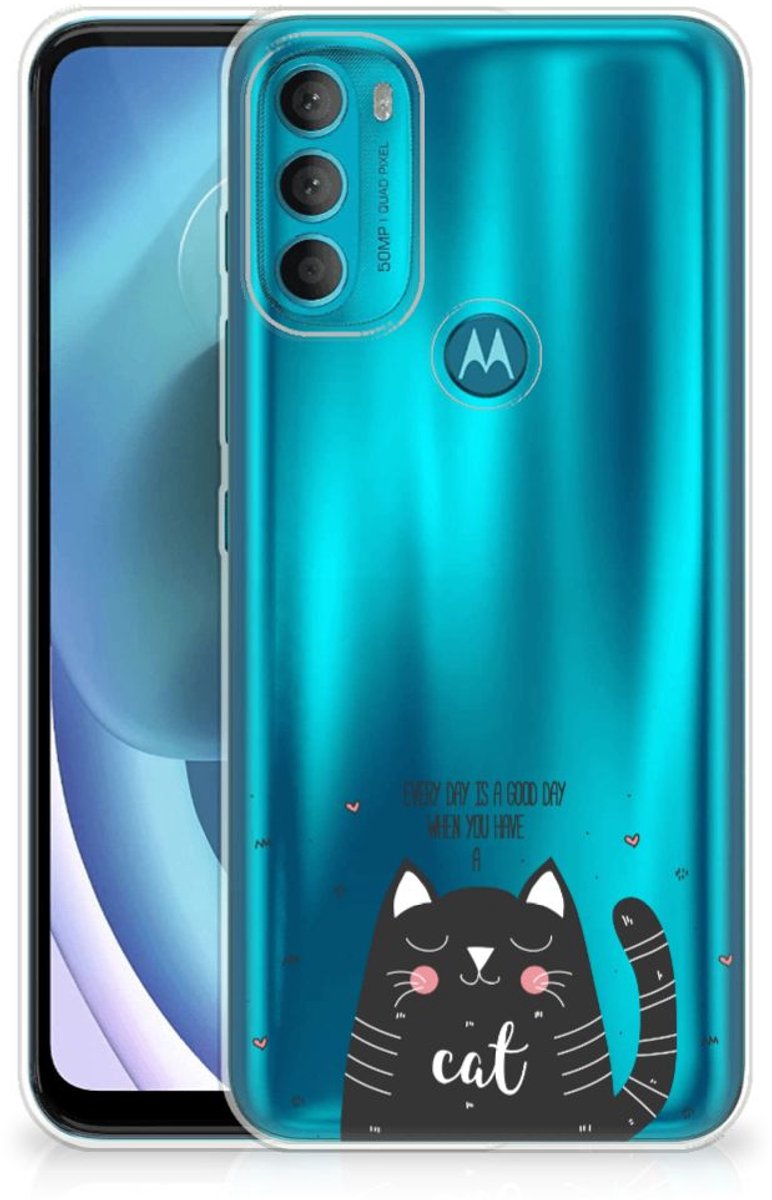 Motorola Moto G71 5G Telefoonhoesje met Naam Cat Good Day